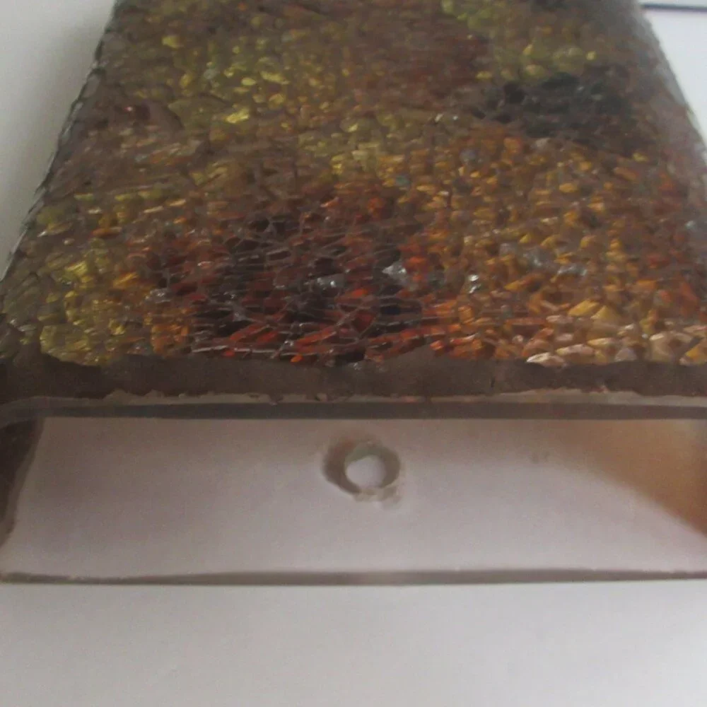 Wall Pocket Vase Amber/Gold Brown Crackle Mosaic Glass 8